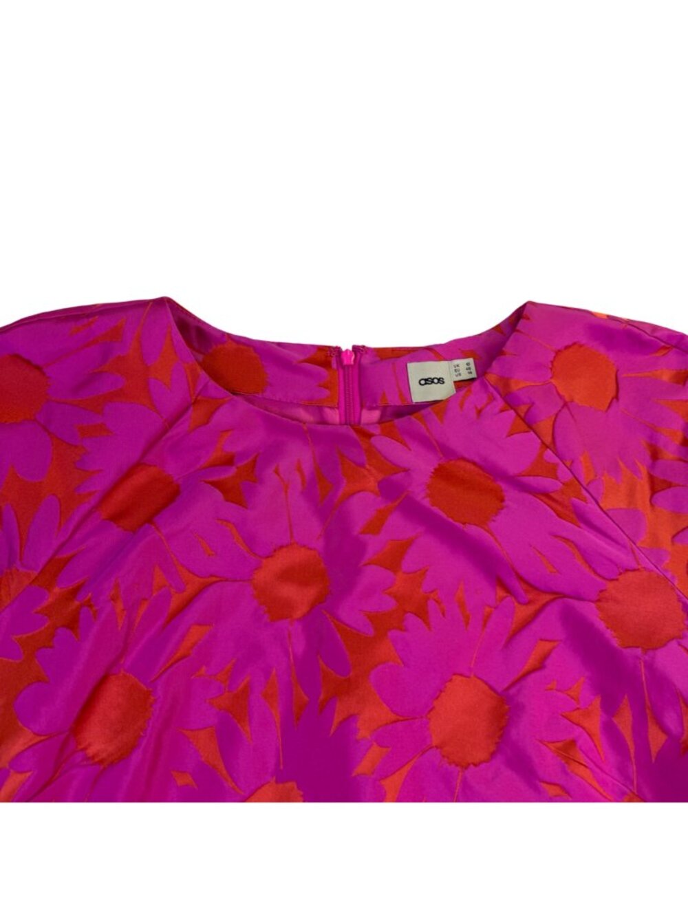 ASOS Womens Pink & Orange Floral Print Drop Hem Dress Size 14 - Picture 4 of 9